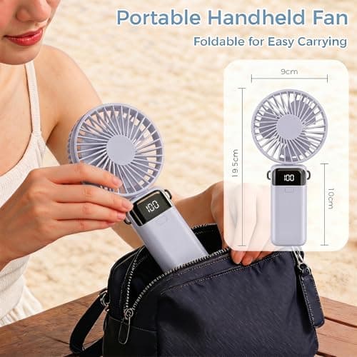CNMTCCO Handheld Fan, Rechargeable Portable Fan with LED Display, 5 Speeds Mini Fan 90-Degree Foldable Hand Fan, USB Desk Fan for Home Office Bedroom Outdoor Travel (Purple) — view 5
