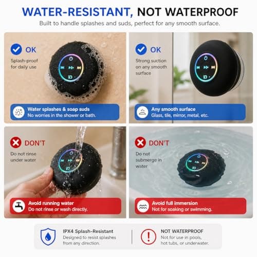 Bluetooth Shower Speaker with LED, Portable Wireless Mini Speaker (Black) — view 6