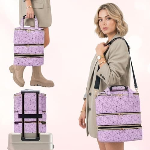 Nail Polish Organizer Case 3-Layer Portable Nail Bag for Nail Tech Purple — view 3