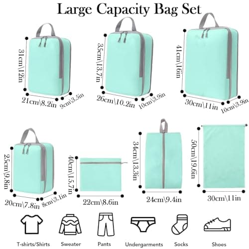 7PCS Compression Packing Cubes Set, Travel Luggage Organiser Bags for Suitcases & Backpacks, Space-Saving Packing Organisers for Trips (Blue) — view 2