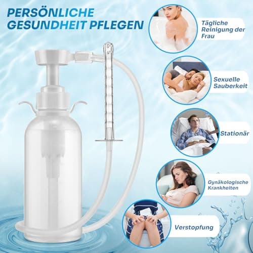 Reusable Vaginal Cleaning System, 300 ml Vaginal Shower for Women, Men, Shower with Manual Pressure, Enema Set for Intestinal Enema Syringe with 3 Nozzle Tips, Suitable — view 2