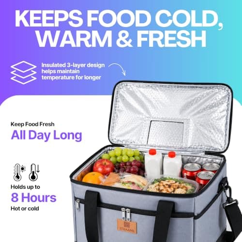 Straame 30L Cooler Bag, 30-Can Leakproof Foldable Cool Bag with Strap, Grey — view 4