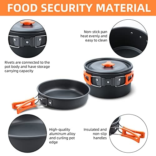 Lixada Camping Cookware Kit - 16pcs Stainless Steel Cookware Set with Plates, Forks, Knives, Spoons for Outdoor Cooking and Picnic for 1-2 People — view 3