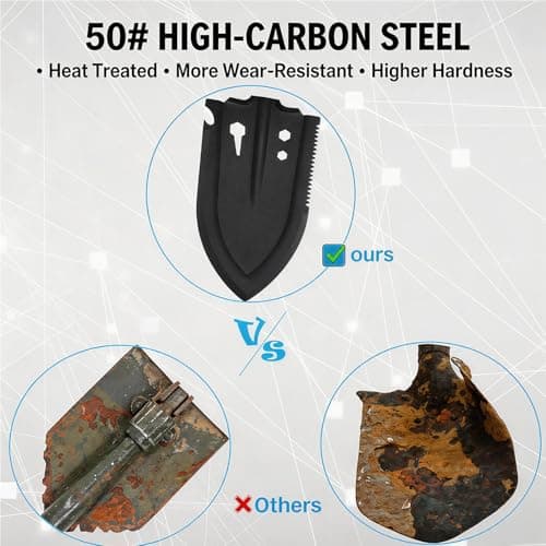 Folding Survival Shovel 26 IN, 50# High-Carbon Steel Entrenching Tool for Camping, Firefighting, Garden, Hunting, Hiking, Fishing, Car Emergency, Gifts for Men — view 3