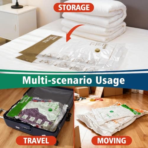 Storage Master Space Saver Bags for Travel and Home Reusable Vacuum Storage Bags Save 80% More Storage Space (15 Combo, No Pump Included) — view 5
