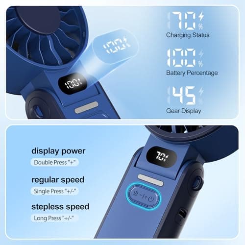 LIPETY Portable Turbo HandHeld Fan - Mini Hand Held Fan 4000mah Battery Operated USB Rechargeable Personal Foldable Powerful Fans for Travel Camping Outdoor Office School Home — view 3