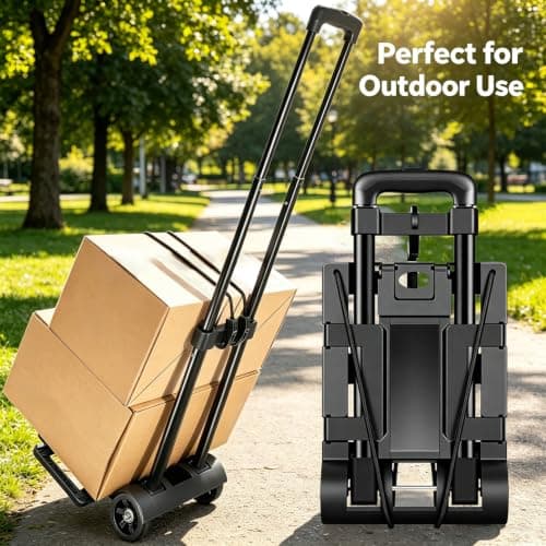 Heavy Duty Folding Trolley on Wheels 35kg Load Capacity, Wheelbarrow Festival Trolley Foldable Sack Barrow Wheel Barrow Sack Truck for Luggage, Groceries, Office, Warehouse (2 Wheels - Black - Steel) — view 5