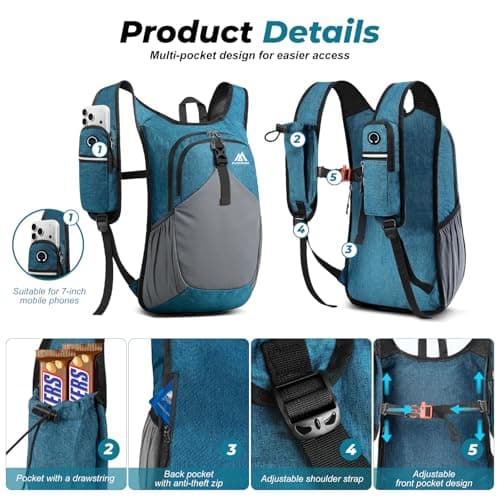 flintronic Lightweight Hiking Backpack, 18L Foldable Waterproof Rucksack, Back Pack Rucksack for Men Women Kids, Walking Backpack for Outdoor Sports, Hiking, Travelling, Camping — view 3