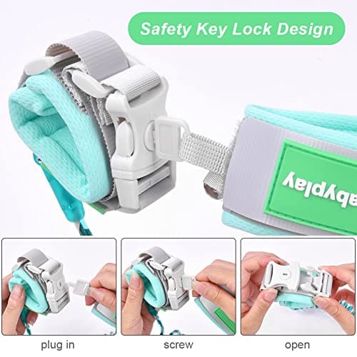 AOMIG Anti Lost Safety Wrist Link Belt, 1.5M Wrist Reins for Toddlers with Key Lock, Baby Reins Toddler Reins for Walking & Travel, Toddler Wrist Strap for Walking (Green) — view 5
