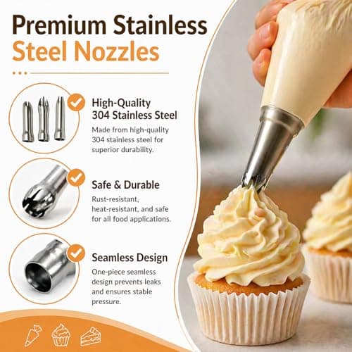 Cream Dispenser Replacement Nozzles Stainless Steel Nozzles Set for Cream Siphon Cream Maker Including Thread Adapter Universal Spare Parts Professional Accessories Suitable for iSi — view 3