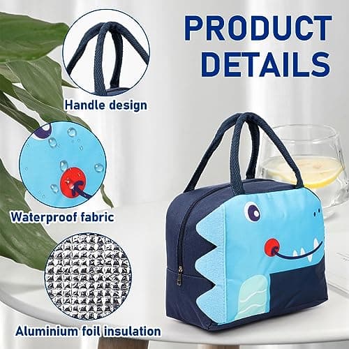 Runmeihe Kids Lunch Bag for Girls Boys Students, Reusable Cartoon Insulated Lunchbag,Small Foldable Waterproof Lunch Bags for Travel Picnic School — view 3