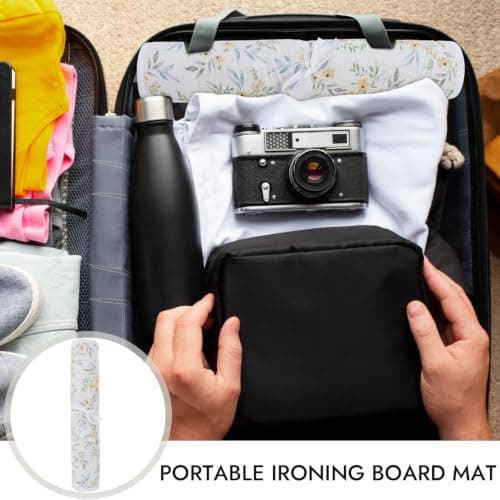 Aovanta Ironing Mat Pad, Portable Travel Iron Mat with Hanging Loop, 50 x 85cm Small Table Top Ironing Pad for Business Trips, Travel, Home (Yellow Flowers) — view 5
