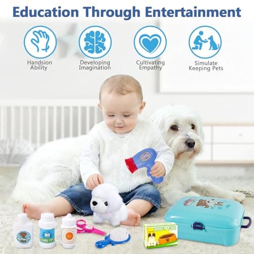 HERSITY Kids Toy Dogs Gifts for 3 Year Olds Girls, Vet Pet Grooming Kit — view 6