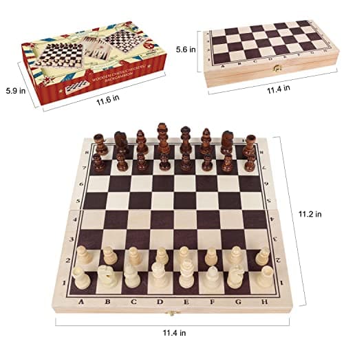 Wooden Chess, Checker and Backgammon, 3 in 1 Board Game Set, Classic Traditional Travel Night Toy and Game Gift Set for Kids Adults Senior Family — view 2