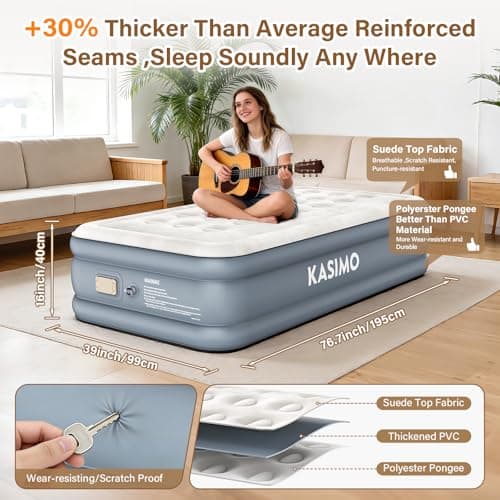 KASIMO Single Inflatable Mattress, Airbed with Built-In Battery Pump — view 4