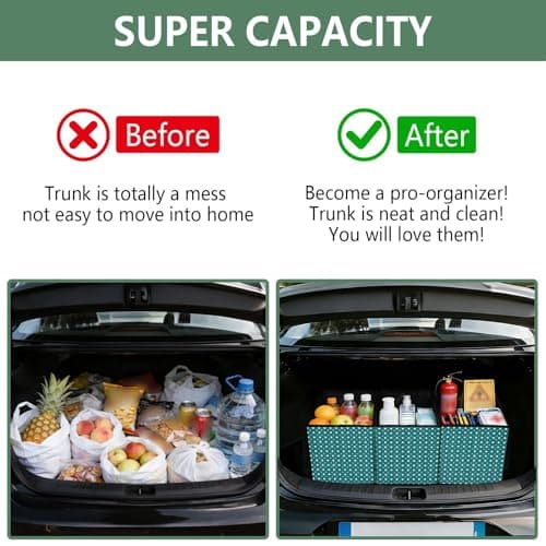 Grckit Car Trunk Organizer Dots Teal Heavy Duty Collapsible Storage Tote Bag with Reinforced Handles for Shopping Travel Picnic — view 4