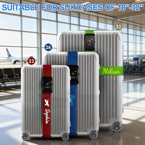 Personalized Luggage Straps Personalized with TSA Approved Lock, Custom Embroidered Name Travel Suitcase Belt with Buckle, 200CM Adjustable Luggage Straps (TSA Approved Lock, 1) — view 4