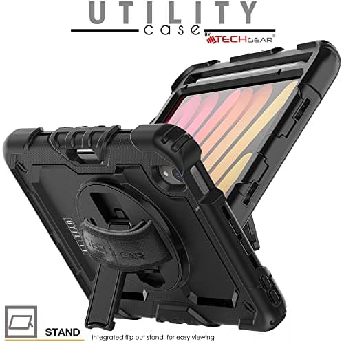 TECHGEAR Utility Case for iPad Mini 7/6 (8.3", 2024 7th Gen / 2021 6th Gen) Heavy Duty Rugged with 360° Stand, Hand & Shoulder Strap – Shockproof Armour Cover for Schools, Work, Outdoor Use - Black — view 3