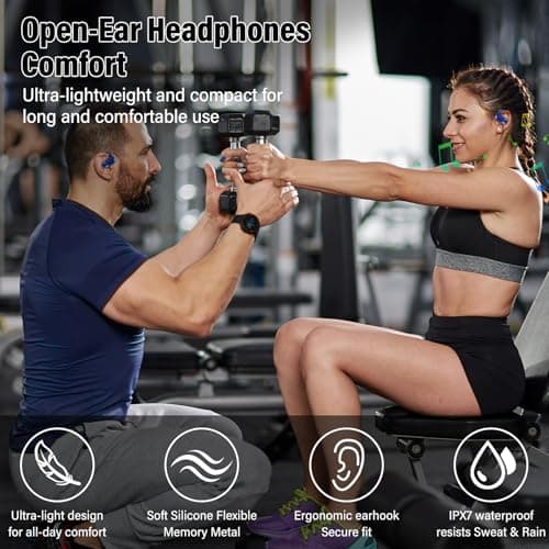 STECEi Open Ear Headphones, Bluetooth 5.4 Wireless Earbuds with Adjustable Ear Hooks, Powerful Sound, Air Conduction Earbuds with Mic, 36H playtime, IPX7 Waterproof Sports Earphones, Blue — view 2