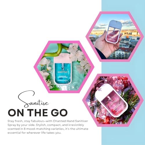 Chanted,Power Mist,Hydrating Hand Sanitizer Spray,Small Hand Sanitiser,Mini Travel Essentials,Hand Spray,Hand Sanitiser, Lush Duo (Cherry Blossom, Rainwater) 30 mL (Set of 2) — view 3