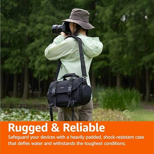 Amazon Basics Shoulder Bag for SLR Camera and Accessories, Large, Adjustable Strap, Waterproof, Shockproof, Solid, Padded - Black/Grey — view 6