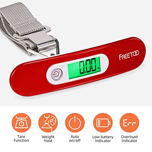FREETOO Luggage Scale with Tare Function 110 Lb/ 50Kg Capacity, Red — view 3