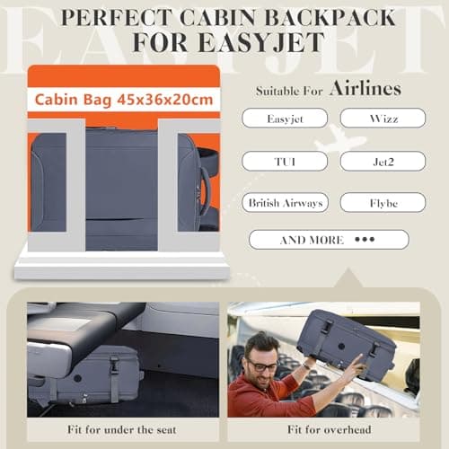 Hayayu Easyjet Cabin Bag 45x36x20 Underseat Cabin Bag Travel Backpack — view 2