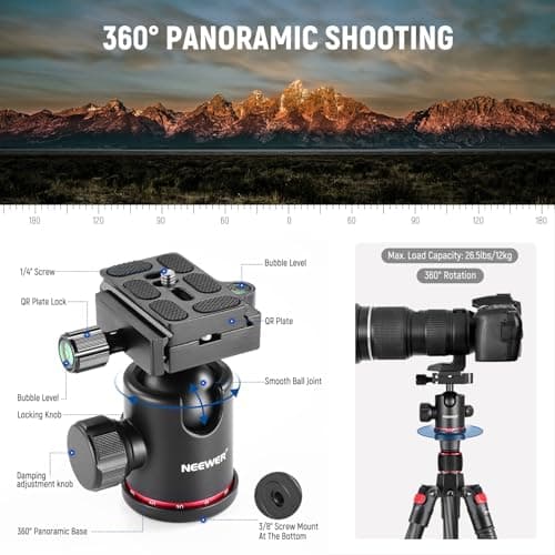 NEEWER 66"/168cm Carbon Fiber Camera Tripod with 360° Ball Head, N55C — view 4