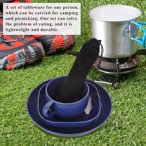 Camping utensils set, ReaNea Camping Plates And Bowls Set With Coffee Mug, Travel Cutlery Set Include Spoon, Fork, Knife for Home, Poolside, Outdoor, Picnic, Camp — view 3