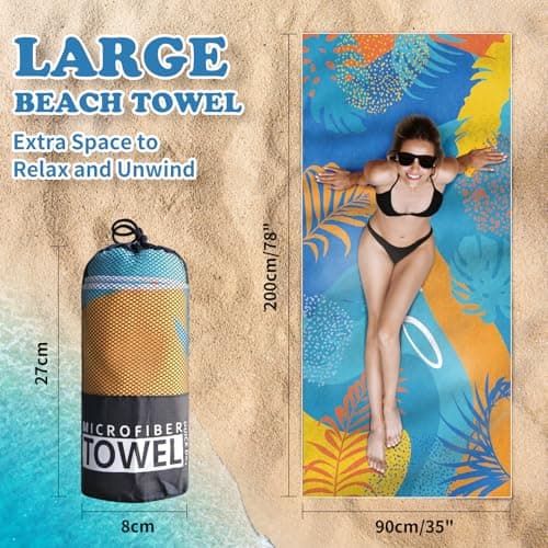 Microfibre Beach Towels for Adults - 200x90cm 2 Pack Extra Large Beach Towels in Gift Boxed, 250 GSM, Sand Free, Lightweight & Quick Dry Beach Towel for Swim, Travel (Dark green and blue stripes) — view 2