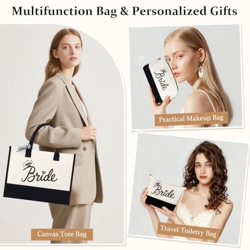 HOMIEE 3-Pcs Bride Canvas Tote Bag Set, Large Capacity, Durable Tote Bags — view 5