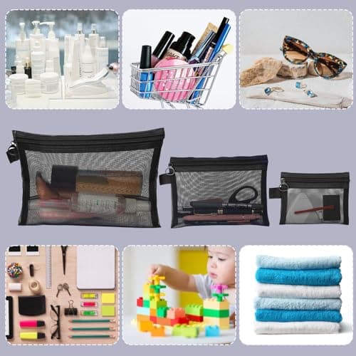 NVGVUP 7 Pack Small Mesh Mini Zipper Toiletry Makeup Bags, Black — view 5