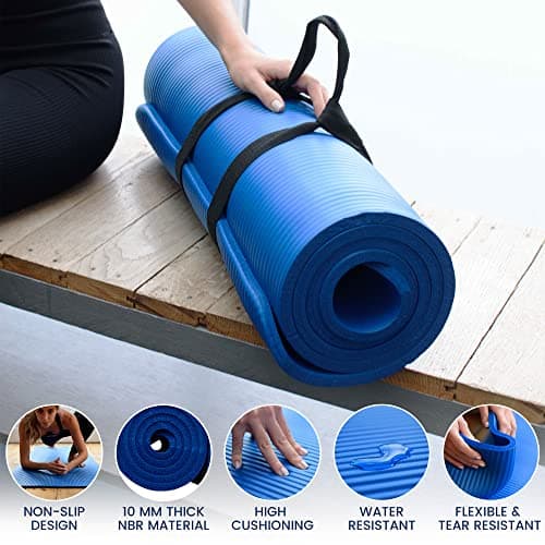 TJC 10MM Yoga Mat & Bag Set, Non-Slip NBR, Pink Mat & Blue Bag — view 2