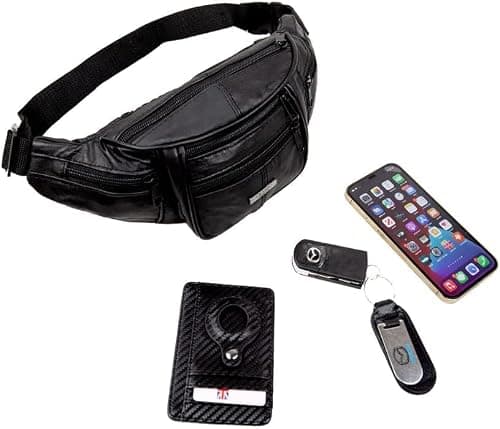 Woodland Leathers Genuine Leather Bum Bag Belt Bag for Women and Men, Black — view 4