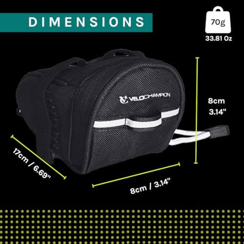 VeloChampion Bike Saddle Bag, 1 Litre Bicycle Travel Bag, Black — view 5