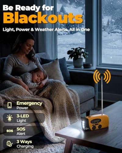 Esky Wind Up Solar Emergency Radio, Portable Hand Crank AM/FM Radio with 2000mAh Rechargeable Power Bank, USB Phone Charger, 3 LED Flashlight, SOS Alarm for Power Outage/Camping/Hiking(Orange) — view 2