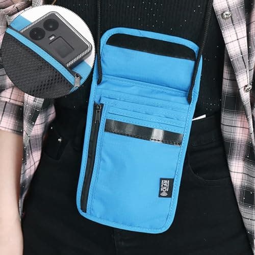 JSTHHTT 2 Pcs Neck Pouches - Phone Pouch with Neck Strap, RFID Blocking Travel Neck Wallet for Women and Men - Secure Neck Pouches and Passport Holder, Black Blue — view 5