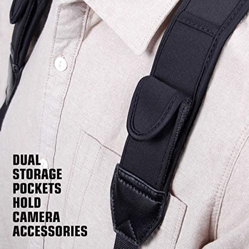 USA Gear DSLR Camera Strap Chest Harness with Quick Release Buckles, Black Neoprene Pattern and Accessory Pockets - Compatible with Canon, Nikon, Sony and More Point and Shoot and Mirrorless Cameras — view 3
