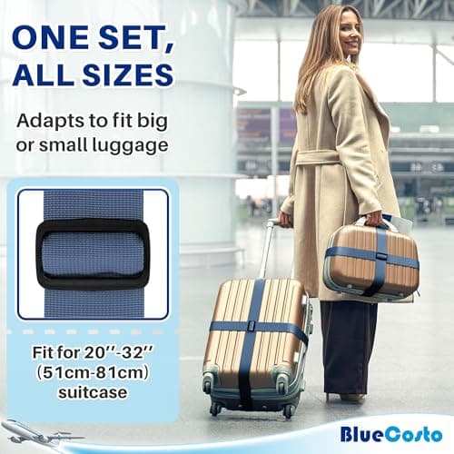Luggage Straps for Suitcase - Navy Blue, 1.9m x 5cm, 4 Pack - Strap for Suitcases - TSA Approved by BlueCosto — view 3
