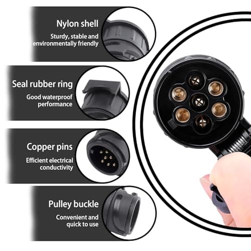 13 Pin to 7 Pin Towing Adaptor, Heavy Duty Waterproof Trailer Plug Converter, Universal 13 Pin Trailer Plug Socket Adaptor for Car Caravan Camper Van, Truck Trailer Durable 12V Connector Black — view 4