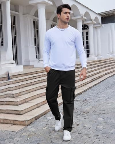YAOHUOLE Lightweight Cargo Trousers for Men UK Loose Fit Black XXL — view 3