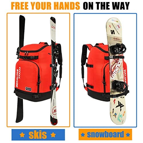 MERALIAN Ski Boot Bag - 50L Ski Boot Travel Backpack Waterproof Snowboard Boot Backpack for Travel Stores Gear Including Helmet, Goggles and Outerwear.(Red-03) — view 3