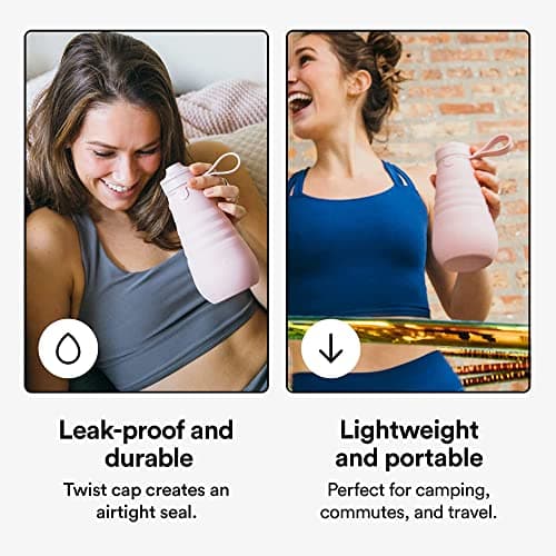 STOJO Collapsible Bottle - 20oz / 592ml - Reusable & Leakproof Silicone Travel Water Bottle for Sport, School, & Everyday Use - Sports Cap - Portable - Dishwasher Safe - Carnation — view 3