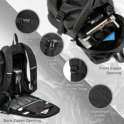 WEPLAN Motorcycle Backpack Mens Waterproof Motorcycle Rucksack Motorbike Helmet Bag Backpack Mens Womens Motorbike Rucksack with Large Capacity,Black — view 6
