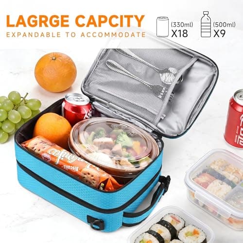 Kato Tirrinia Expandable Insulated Lunch Bag, 10L Lunch Cooler Bag with Shoulder Strap for Men and Women, Leakproof Lunch Box Bag, Suitable for Work School Travel Picnic Camping Beach, Gray — view 3