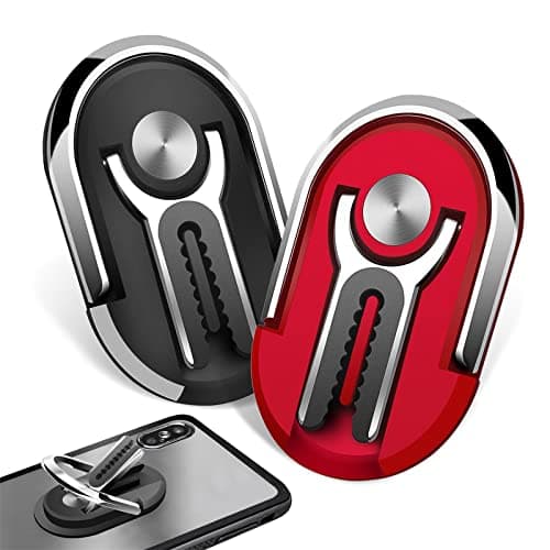 JEEZAO 2pcs New Multipurpose Smartphone Finger Ring Bracket, 360° Rotatable,Car Phone Holder, Air Vent Mobile Phone Mount (Black + red)