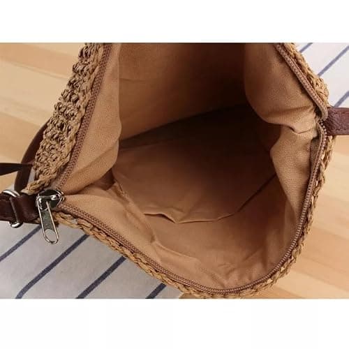 Yunzhou1230 Straw Bag for Women, Summer Straws Beach Bag with Zip & Adjustable Strap, Bohemian Weave Holiday Handbag, Straw Crossbody Bag for Travel, Crochet Handbags for Summer Holidays — view 6