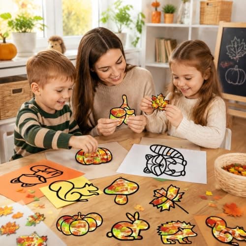 Autumn Craft DIY Kit for Kids - 26 Paper Window Suncatchers with 13 Designs — view 3