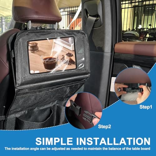 Car Seat Organiser for Kids Multifunctional Waterproof Car Seat Back Protectors Kick Mats with Foldable Tray and Many Pockets 61x42cm Large Storage Bag Travel Accessories for Books, Toys, Snacks — view 5