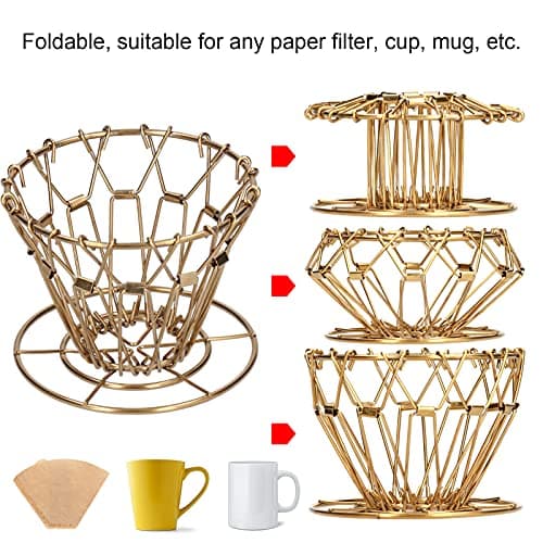 Gold Stainless Steel Foldable Coffee Dripper Portable Filter Cup for Home and Travel — view 4